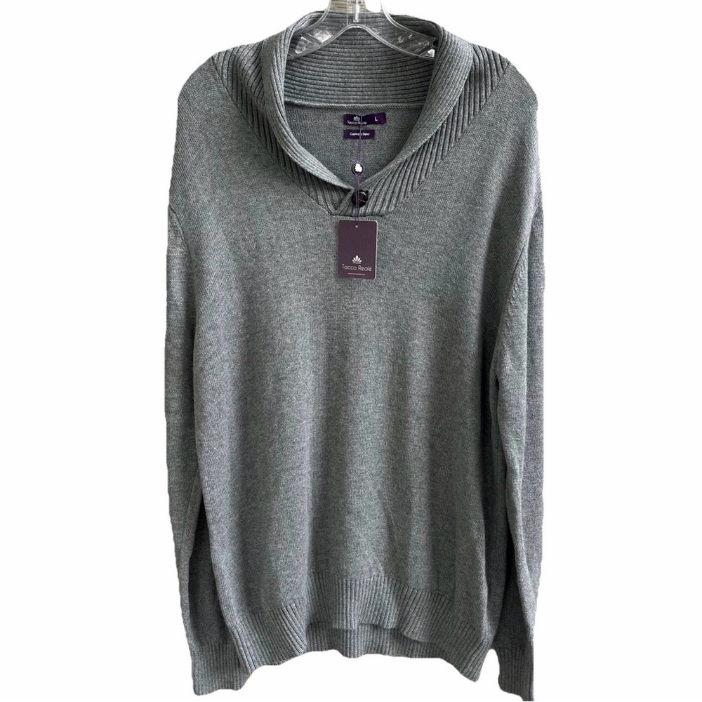Tocco Reale Shawl Collar Sweater Men Large Gray Wool Cashmere Blend Grandpa Soft - Picture 2 of 12